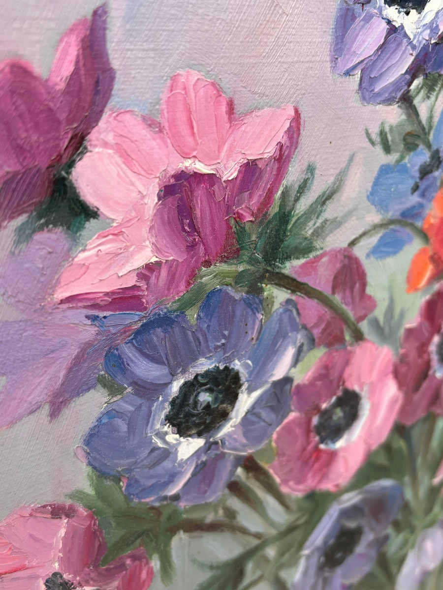 Bouquet Of Anemones Signed Raymond Périsse (1897-1969) – Oil On Canvas, Nancy-photo-4