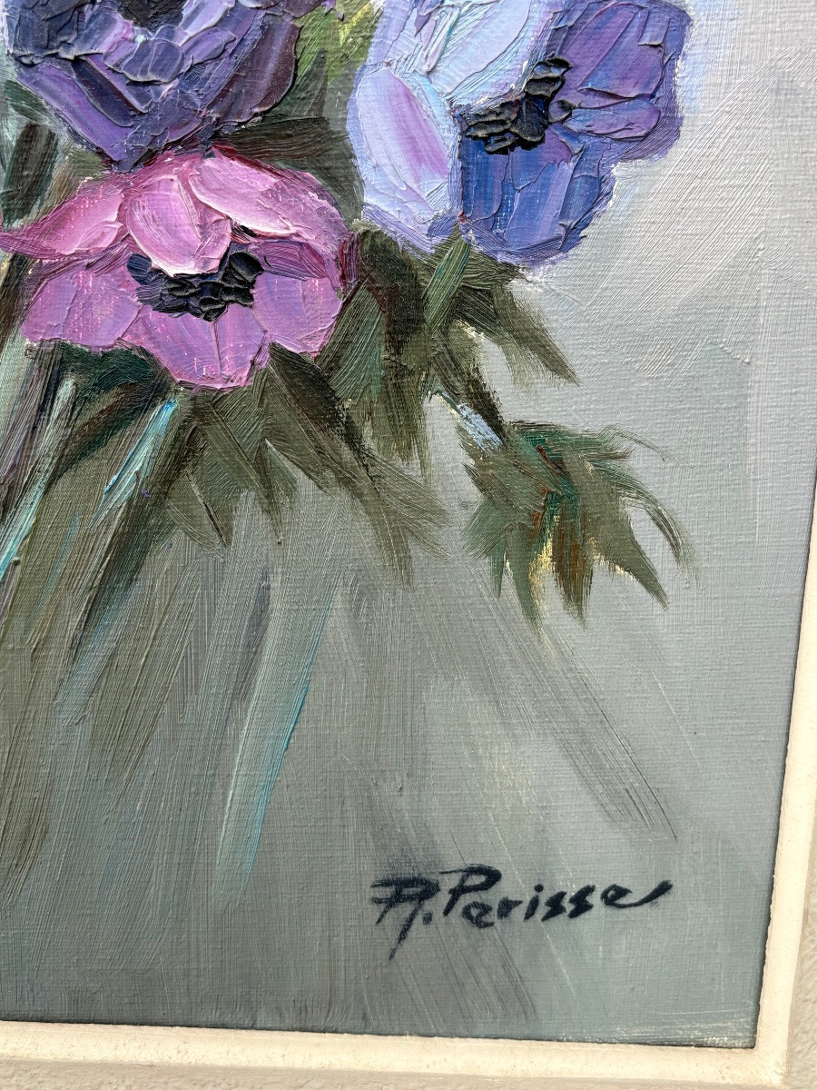 Bouquet Of Anemones Signed Raymond Périsse (1897-1969) – Oil On Canvas, Nancy-photo-3