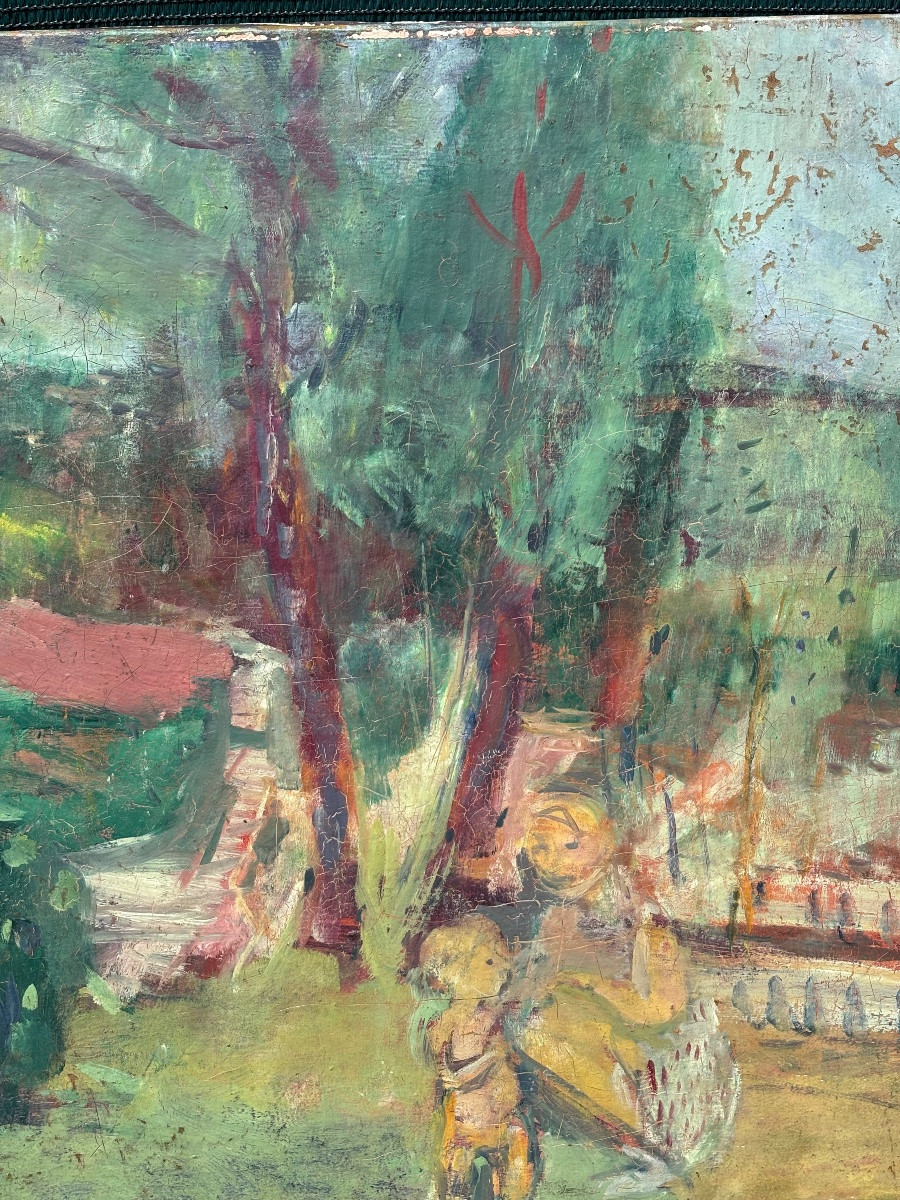Joachim Weingart (1895–1942) – Animated Garden Scene, Oil On Canvas-photo-3