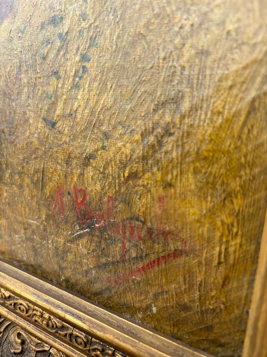 A. Barligny – Bergère et troupeau, École française, huile sur toile vers 1900-photo-1