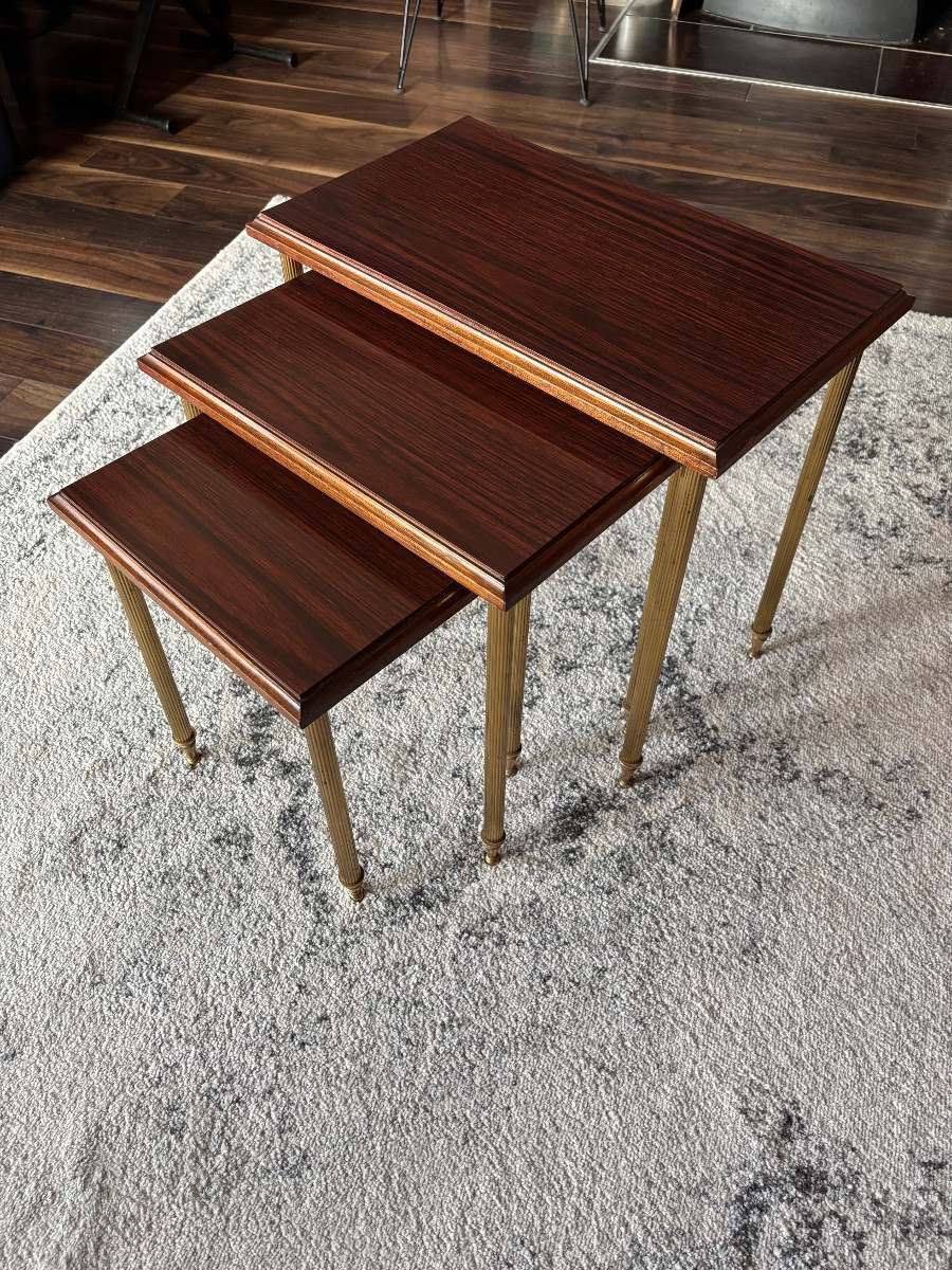 Ensemble de trois tables gigognes signées Prodhon – Paris, vers 1950-photo-2