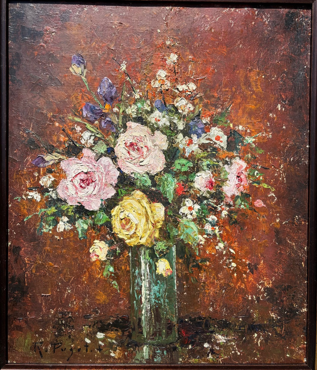 Claude Roger Puget (1911–2002) – Bouquet de fleurs au couteau – École française du XXe siècle-photo-2