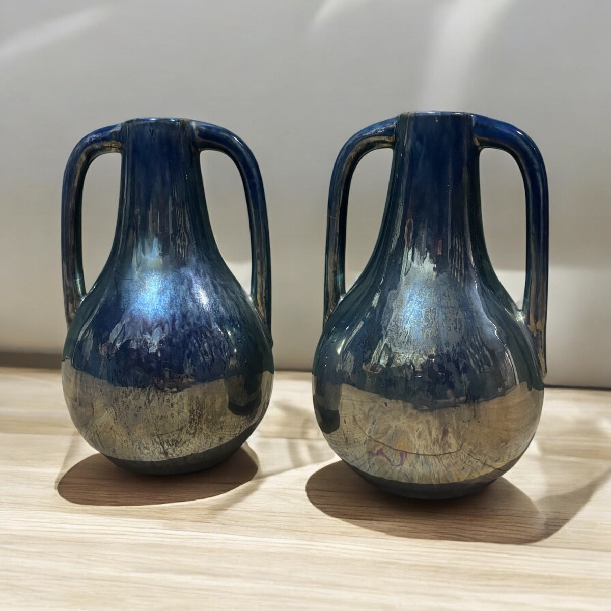 Pair Of “cytère” Vases In Flamed Stoneware – Rambervillers