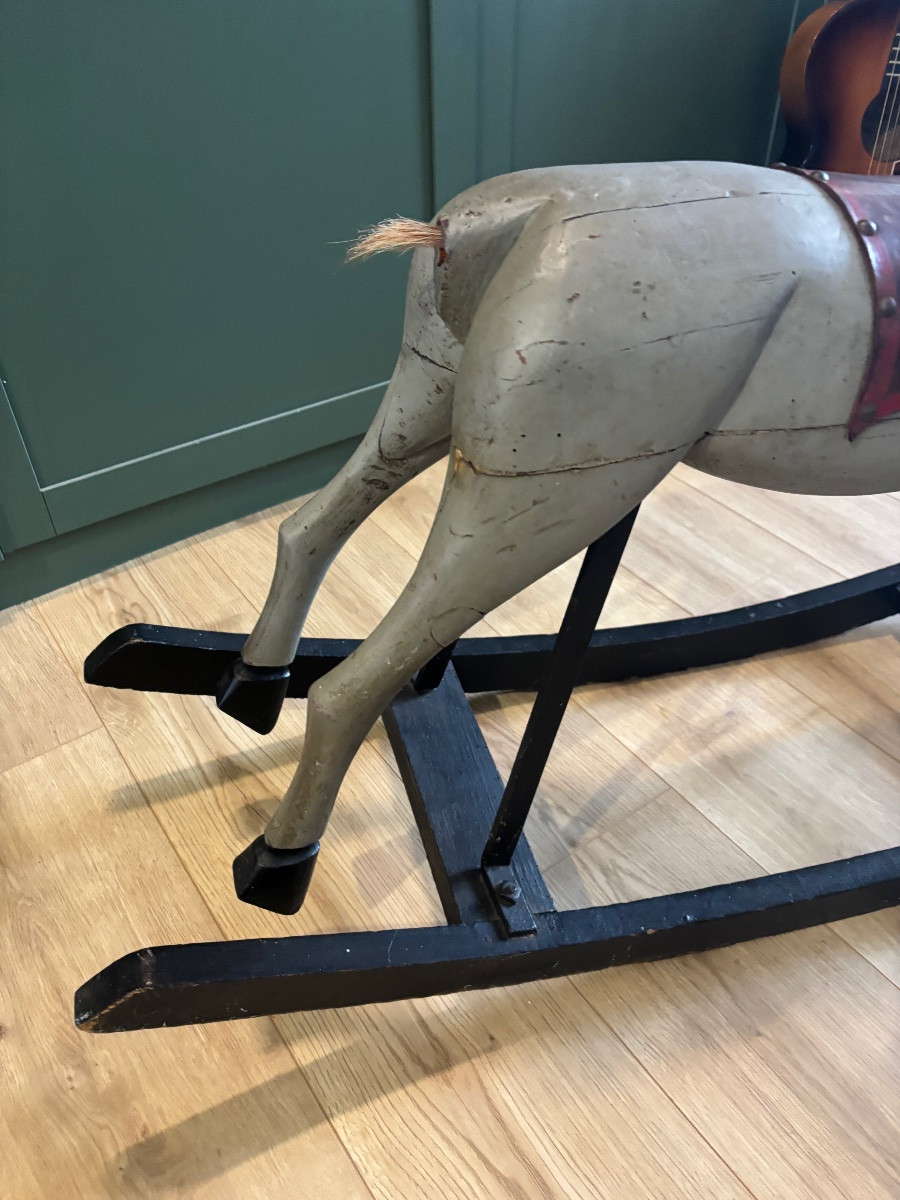 Cheval à Bascule Ancien en Bois – vers 1900/20-photo-1