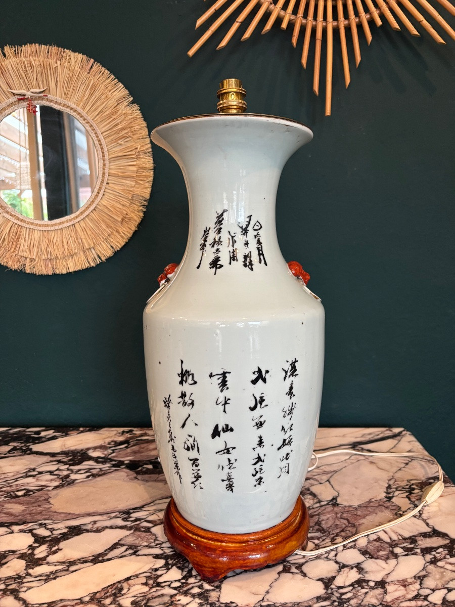 Grande lampe en porcelaine de Chine à décor de dame de cour – 1950/70-photo-4