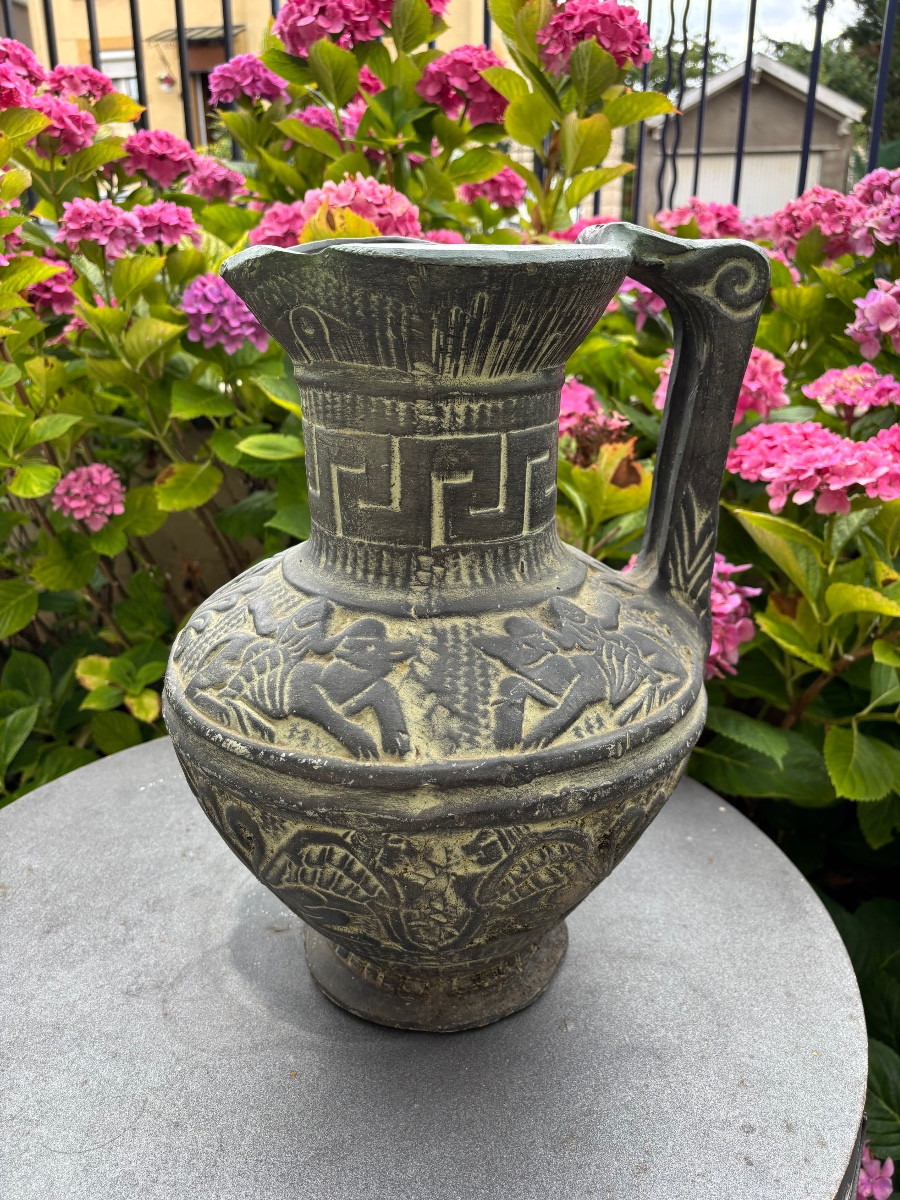 Grande jarre espagnole Figueras – Style gréco-romain, patine bronze, H 40 cm