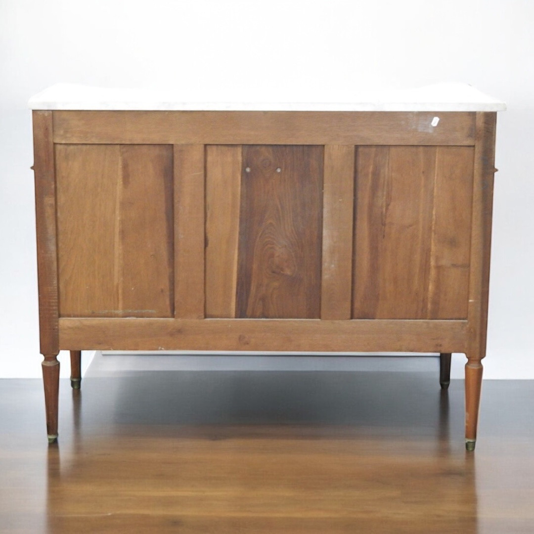 Louis XVI Style Chest Of Drawers In Mahogany, White Marble Top – Late 19th Century-photo-1