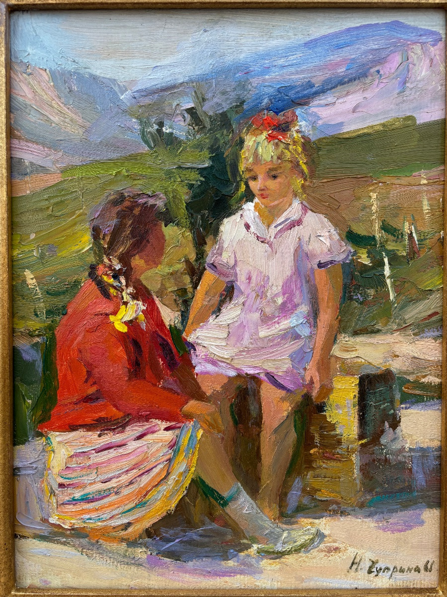 Tableau- Nikolai Petrovitch Tchouprina (1928–1986), Russie — « Conversation », 1961-photo-3
