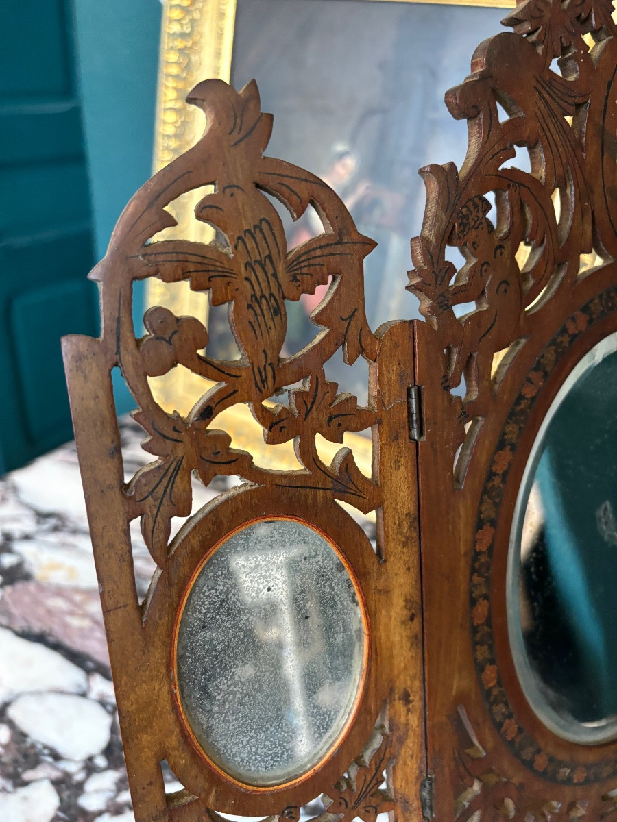 Miroir de voyage à volets en bois sculpté – Italie, années 1920-photo-2