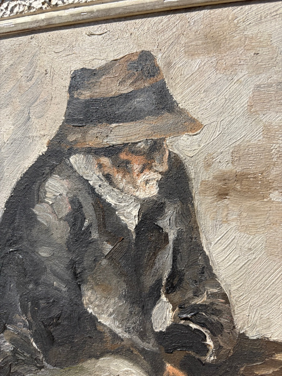 Seated Beggar – Oil On Canvas Signed Pierre Adrien – Circa 1930-photo-3