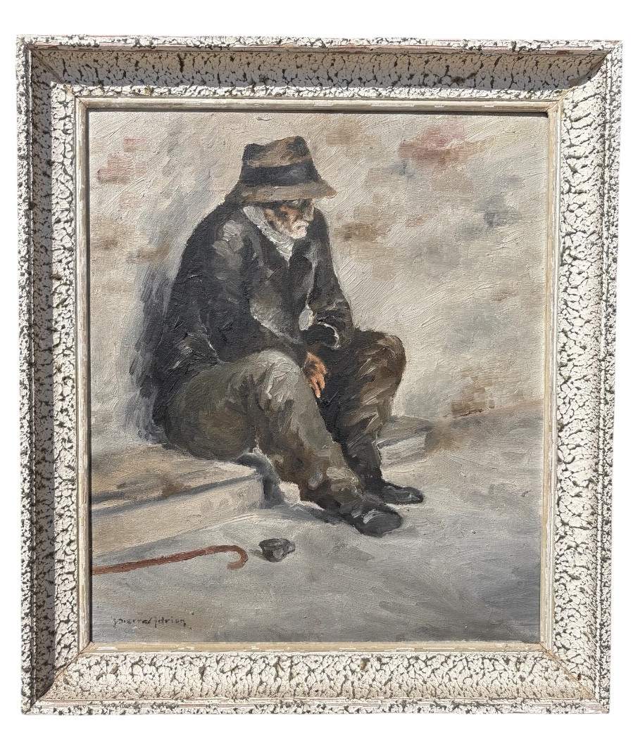 Seated Beggar – Oil On Canvas Signed Pierre Adrien – Circa 1930