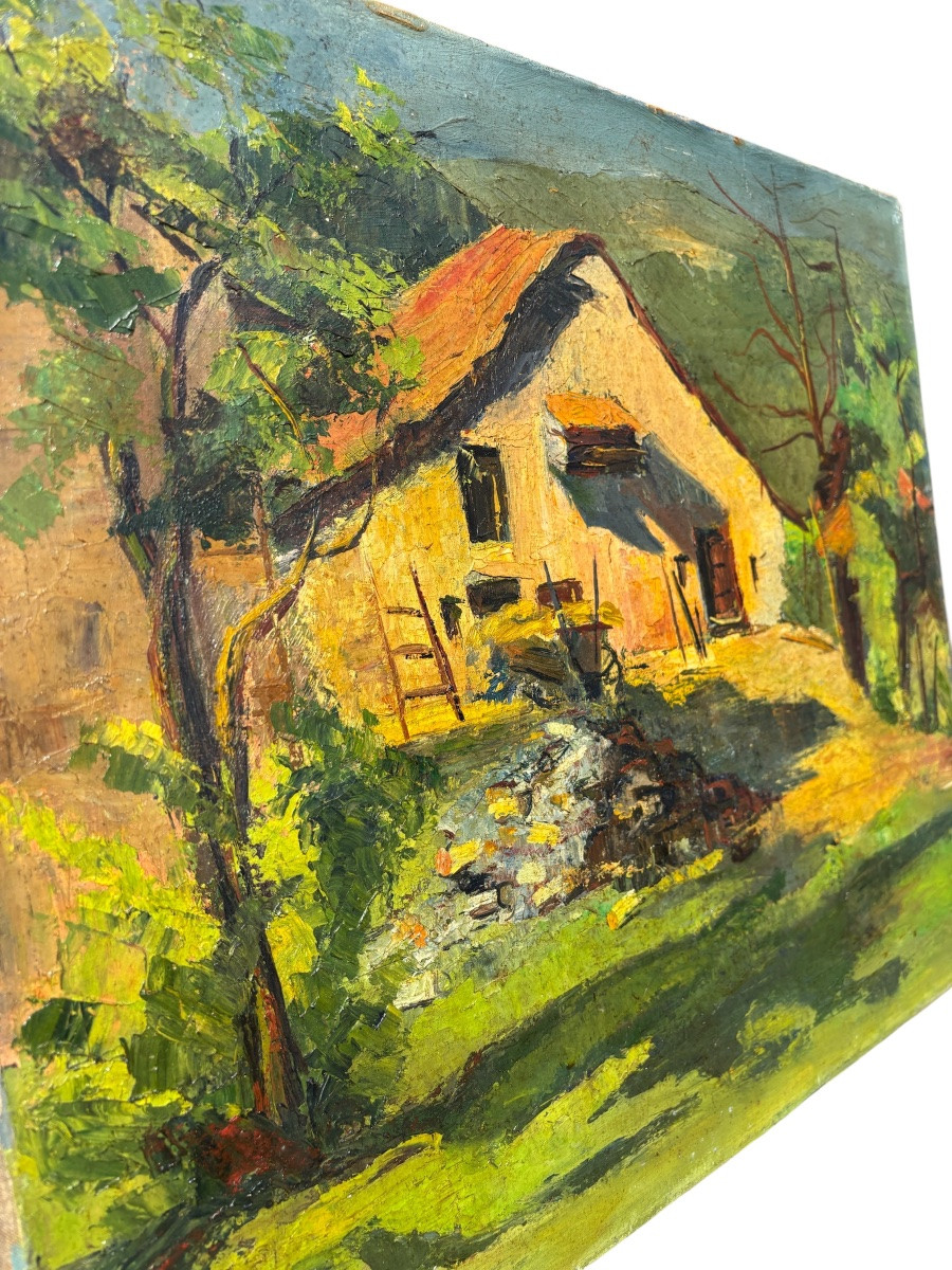Sunny Farm – Oil On Canvas Signed, Unidentified Artist (56 X 46 Cm)-photo-2