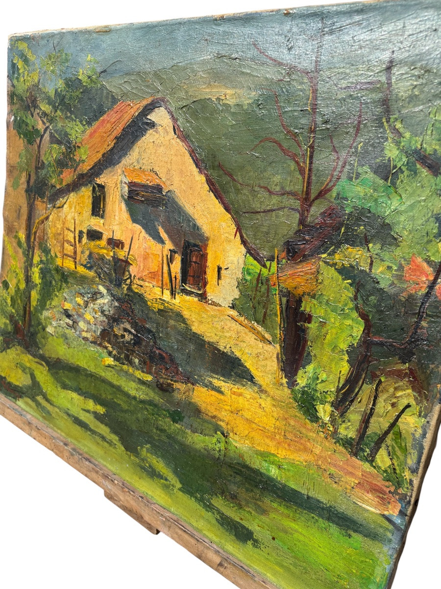 Sunny Farm – Oil On Canvas Signed, Unidentified Artist (56 X 46 Cm)-photo-3