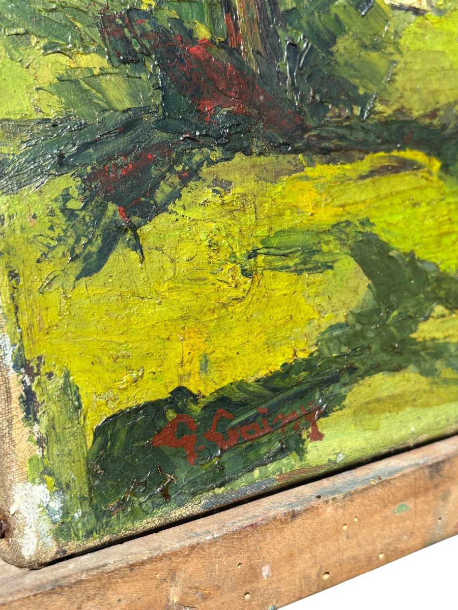 Sunny Farm – Oil On Canvas Signed, Unidentified Artist (56 X 46 Cm)-photo-4