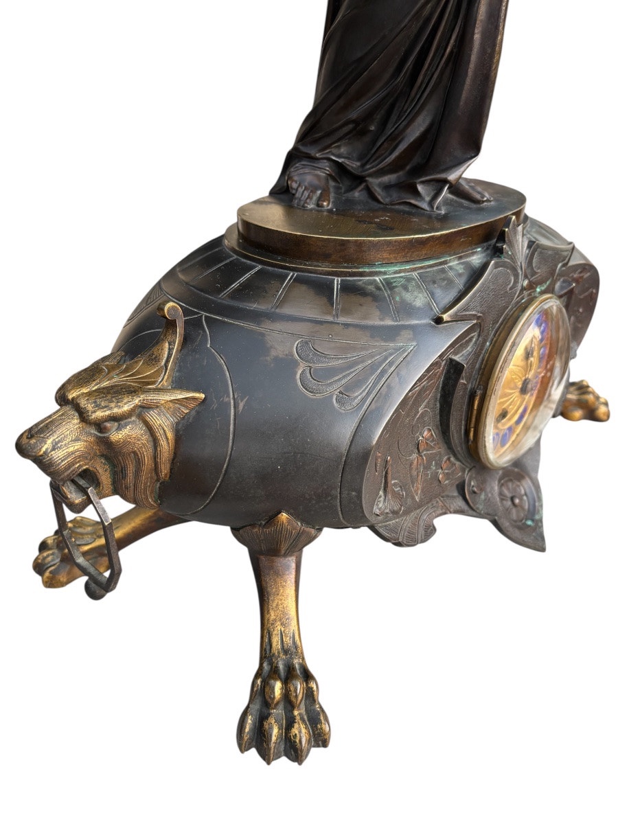 Large Bronze Clock By Aimé Millet – “flora” – 19th Century Art Nouveau Sculpture-photo-4