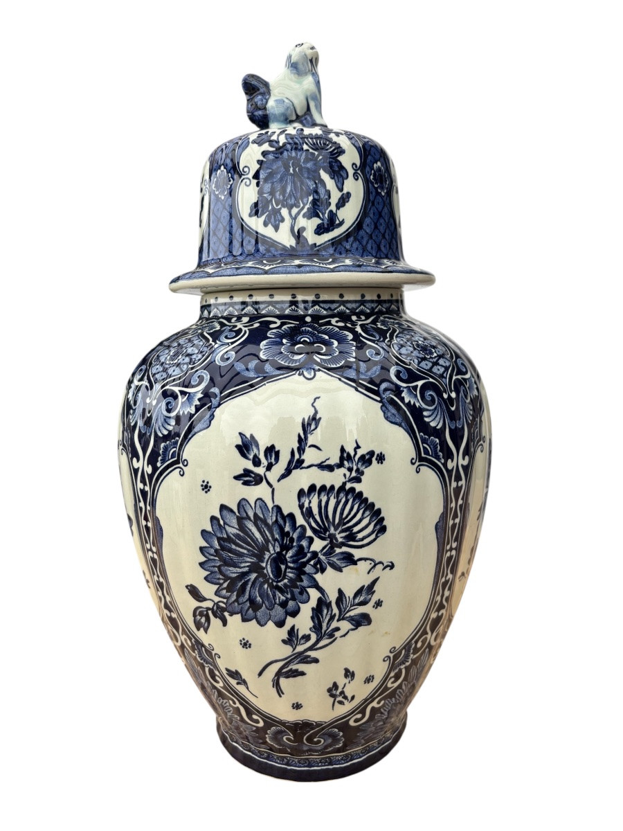 Large Covered Delft Earthenware Vase – Boch Frères, Belgium, 20th Century-photo-3
