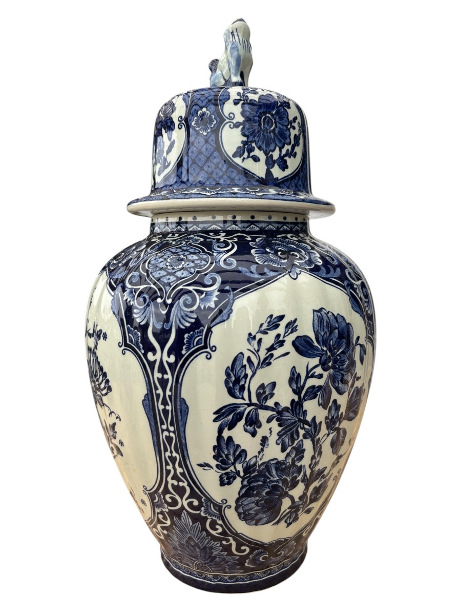 Large Covered Delft Earthenware Vase – Boch Frères, Belgium, 20th Century-photo-4