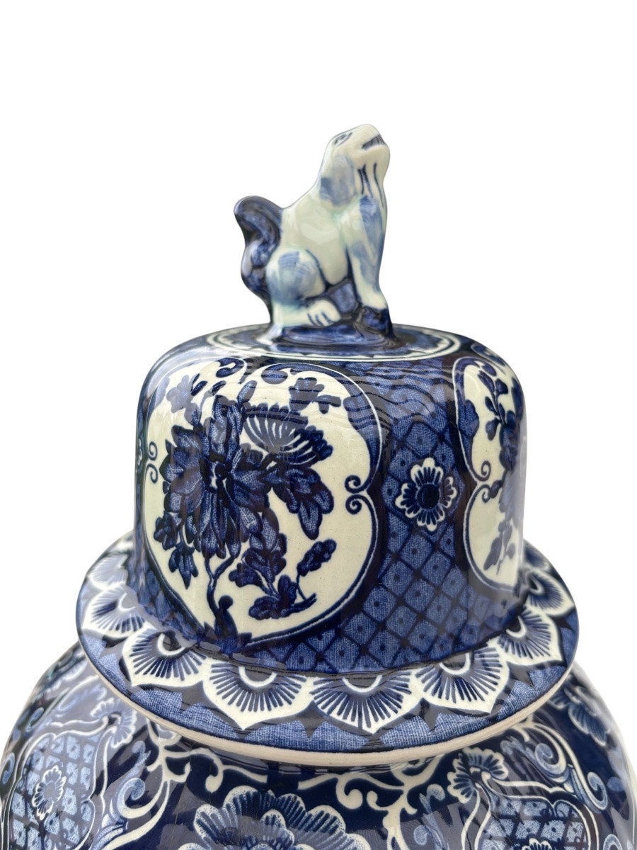 Large Covered Delft Earthenware Vase – Boch Frères, Belgium, 20th Century-photo-1