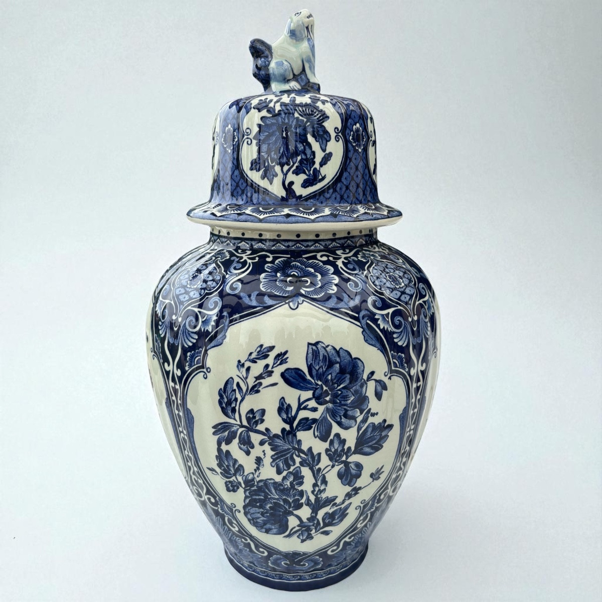 Large Covered Delft Earthenware Vase – Boch Frères, Belgium, 20th Century