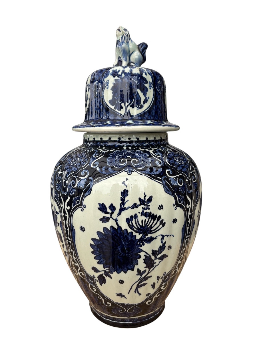 Large Covered Delftware Pot - Boch, Holland, 20th Century-photo-4
