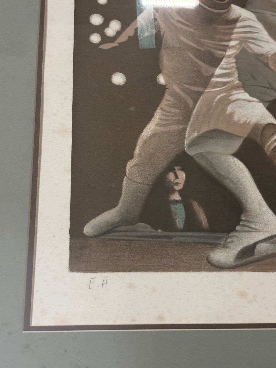 Fencing Scene – Color Print, Ea, Unidentified Artist, Circa 1960-1970-photo-3
