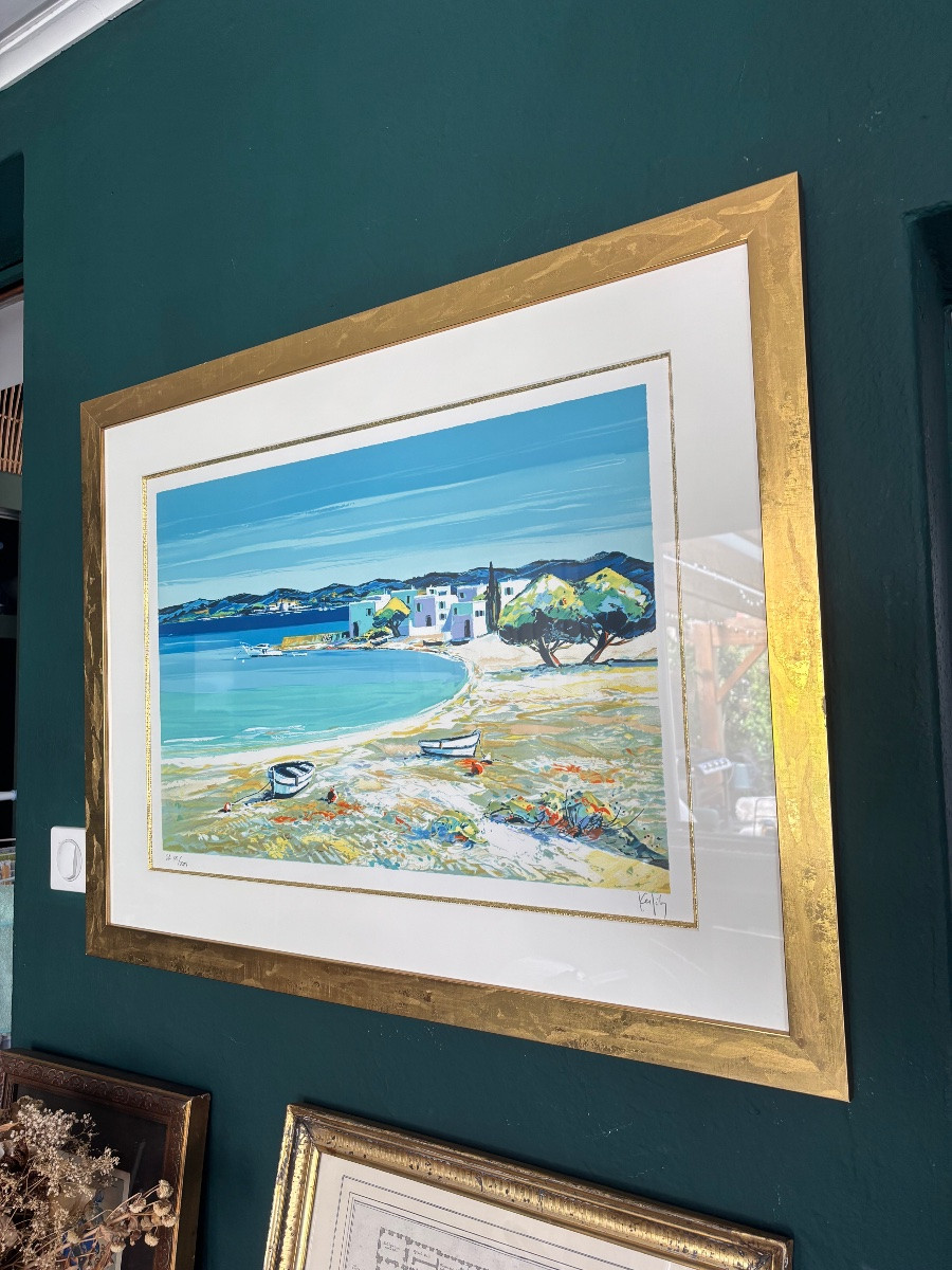 Painting Signed Kerfily – Mediterranean Bay, Silkscreen Artist's Proof -photo-2