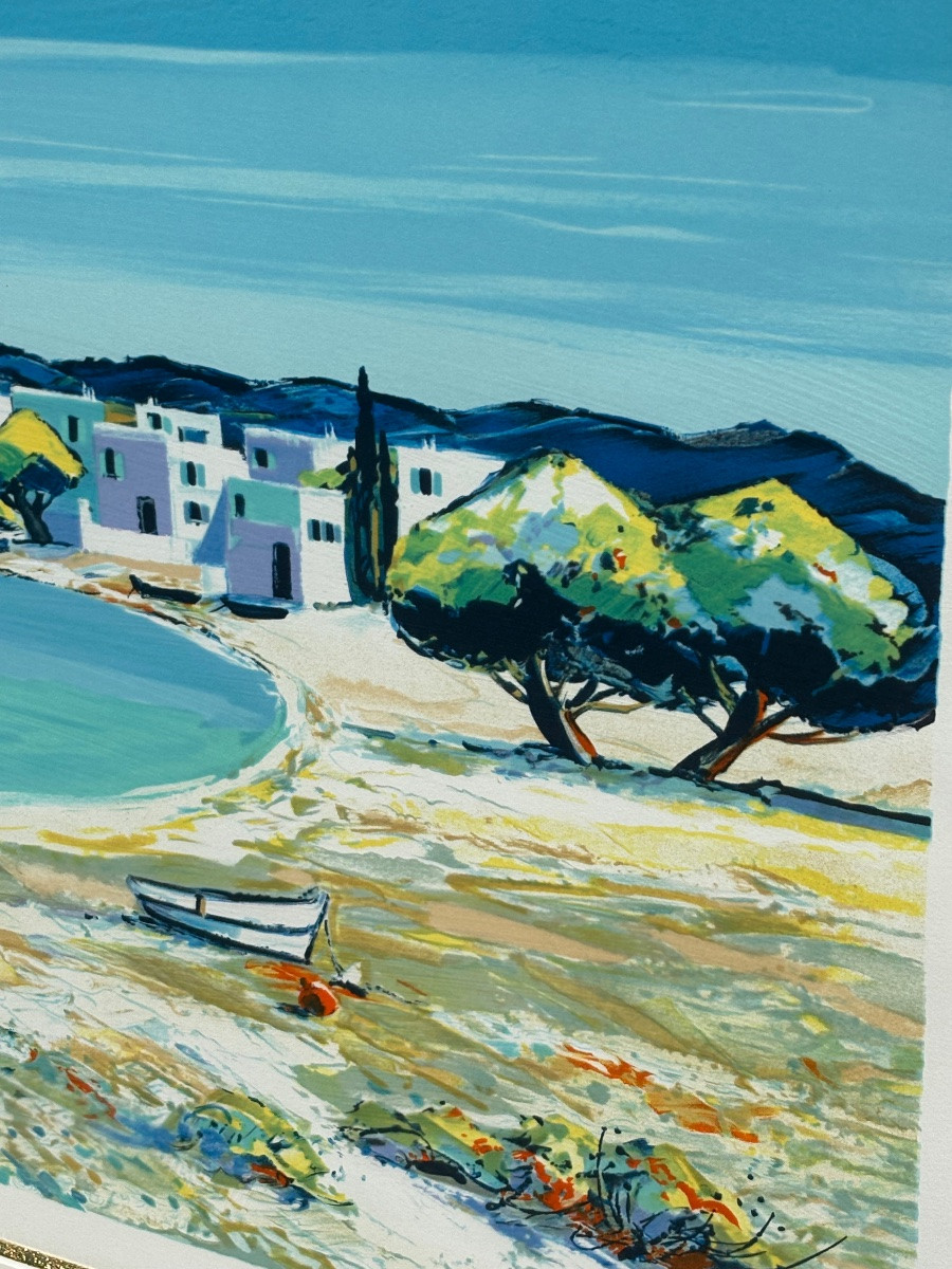 Painting Signed Kerfily – Mediterranean Bay, Silkscreen Artist's Proof -photo-3