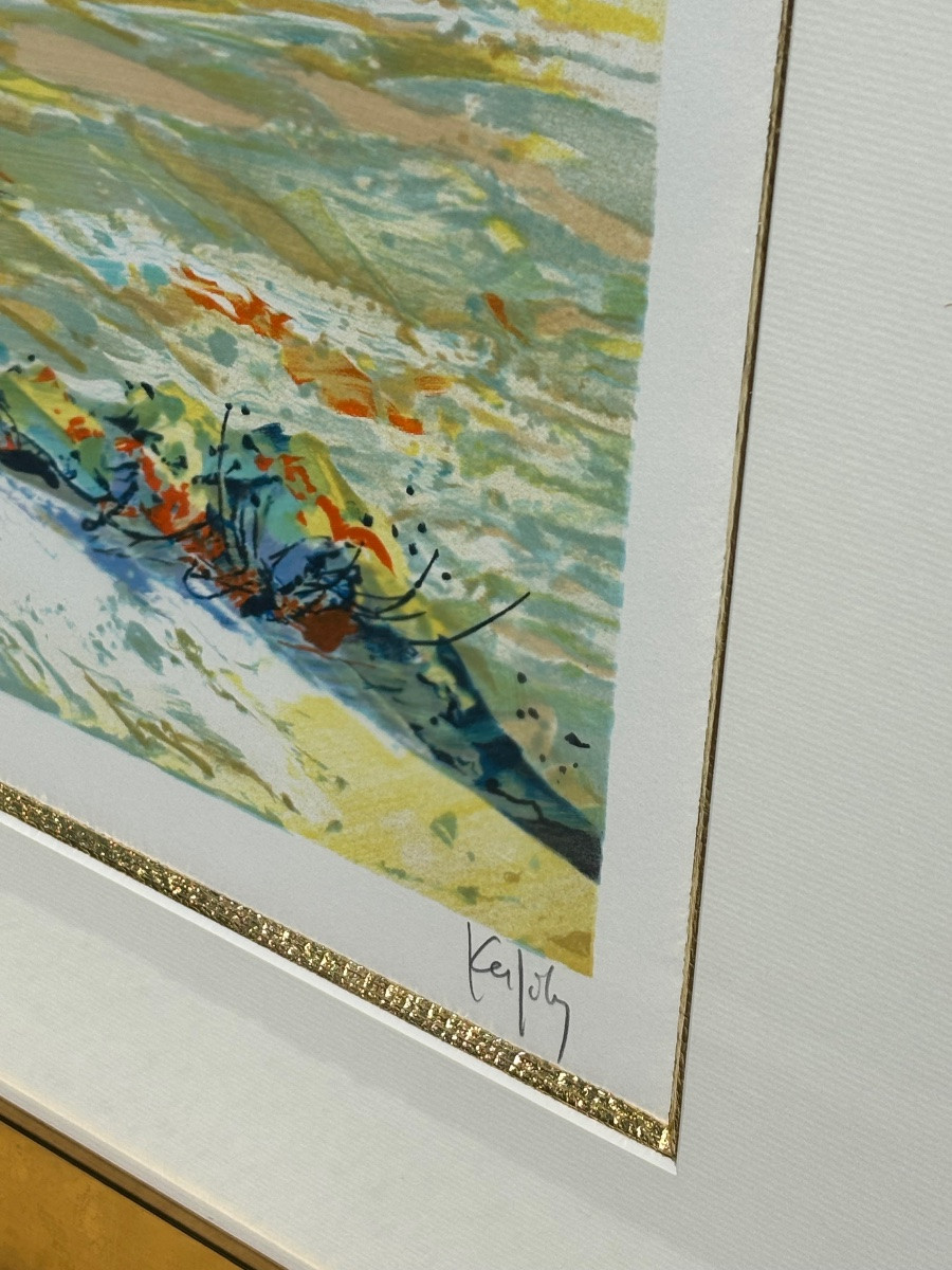 Painting Signed Kerfily – Mediterranean Bay, Silkscreen Artist's Proof -photo-1
