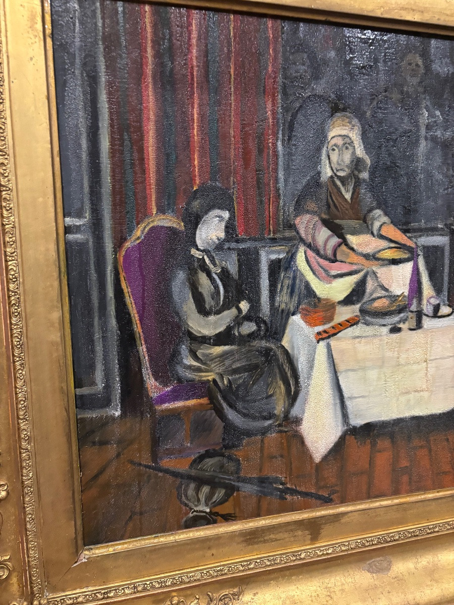 Bernard Lereboullet (1929–2024) — Scène d’intérieur autour d’une table, huile sur toile signée-photo-2