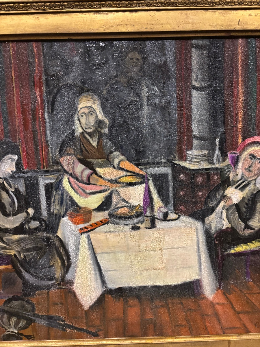 Bernard Lereboullet (1929–2024) — Scène d’intérieur autour d’une table, huile sur toile signée-photo-3