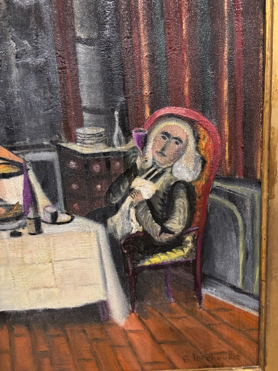 Bernard Lereboullet (1929–2024) — Scène d’intérieur autour d’une table, huile sur toile signée-photo-4