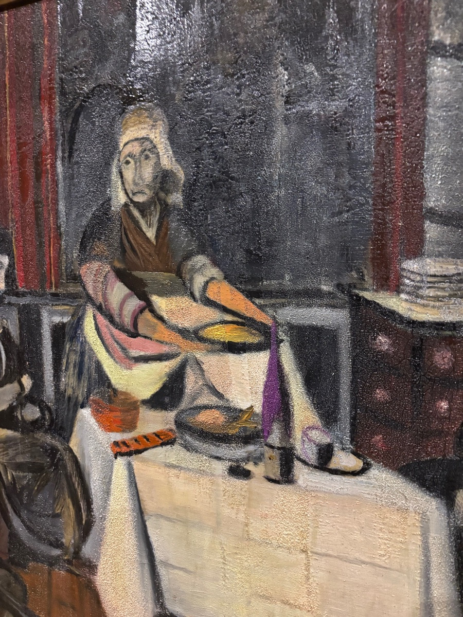 Bernard Lereboullet (1929–2024) — Scène d’intérieur autour d’une table, huile sur toile signée-photo-2