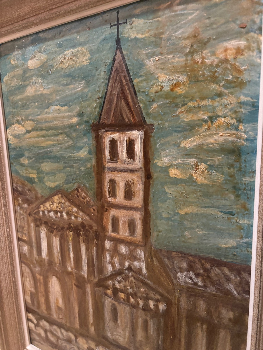 M. Bonnafous – “L’abbatiale de Saint-Papoul” – 1968 Peinture sur panneau-photo-2
