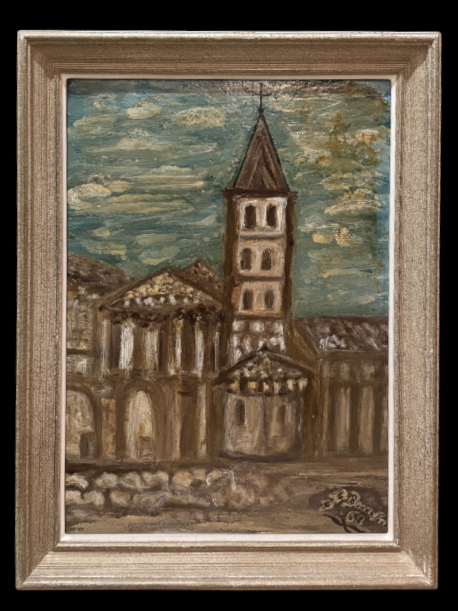M. Bonnafous – “L’abbatiale de Saint-Papoul” – 1968 Peinture sur panneau