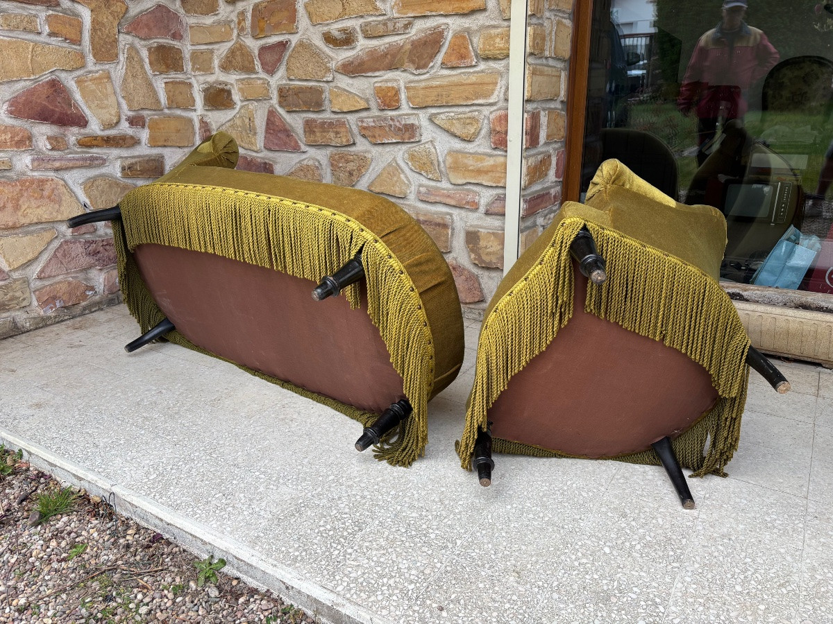 Set Of Toadstool Armchairs And Chaise Longue, Art Deco Style, Circa 1940-photo-1