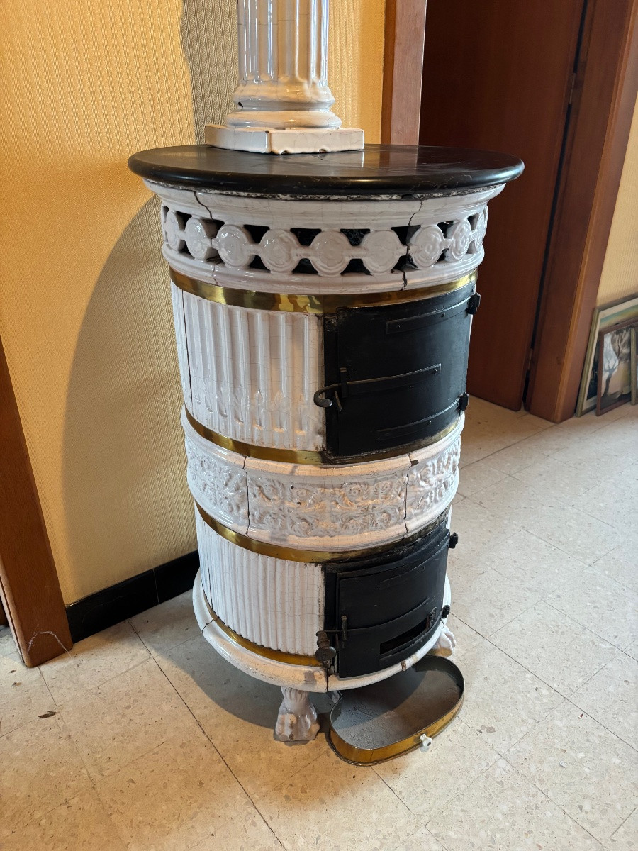 Grand poêle empire en faïence avec colonne et chapiteau début XIXe-photo-2