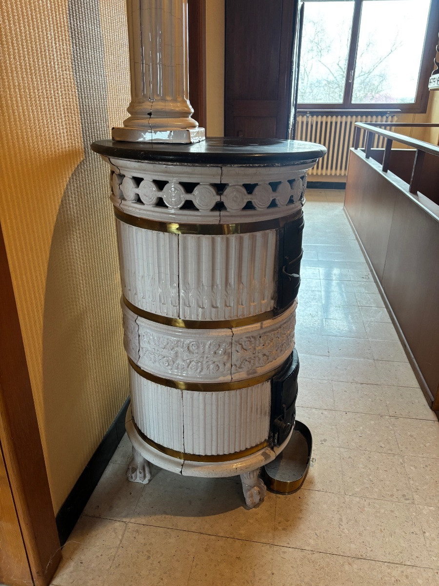 Grand poêle empire en faïence avec colonne et chapiteau début XIXe-photo-3