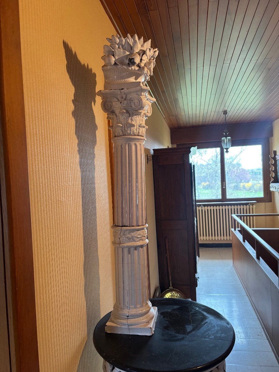 Grand poêle empire en faïence avec colonne et chapiteau début XIXe-photo-4