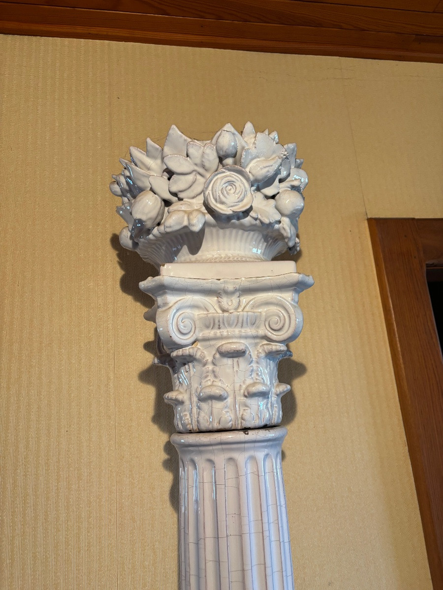 Grand poêle empire en faïence avec colonne et chapiteau début XIXe-photo-1