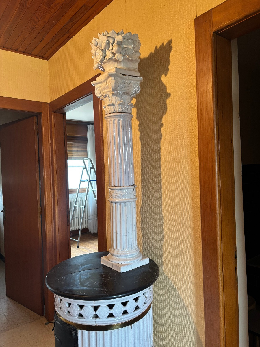 Grand poêle empire en faïence avec colonne et chapiteau début XIXe-photo-3
