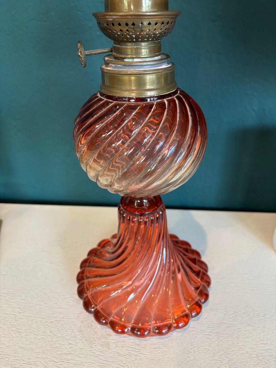 Baccarat Twisted Red Crystal Lamp - Early 20th Century - Signed-photo-2
