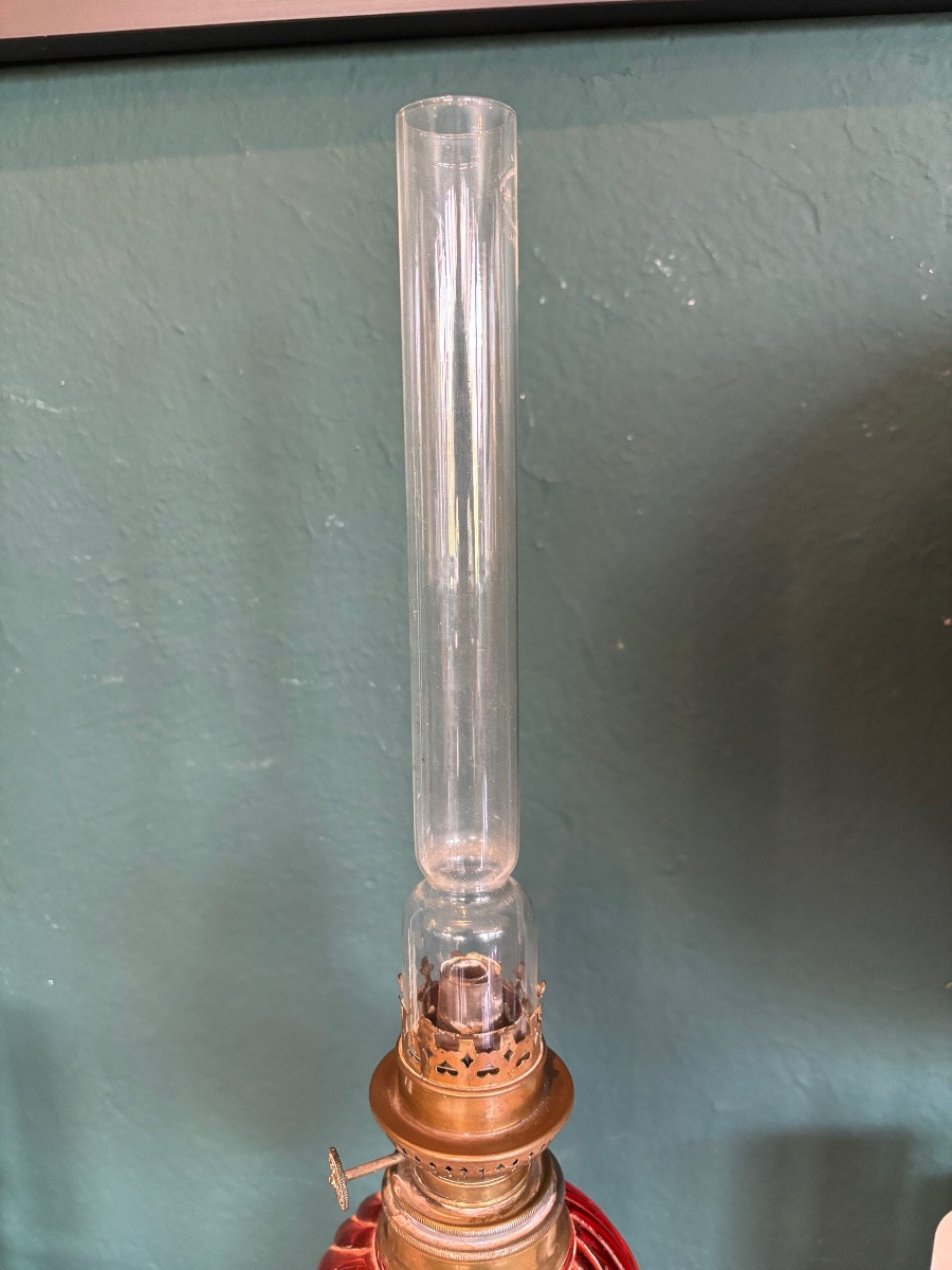 Baccarat Twisted Red Crystal Lamp - Early 20th Century - Signed-photo-3