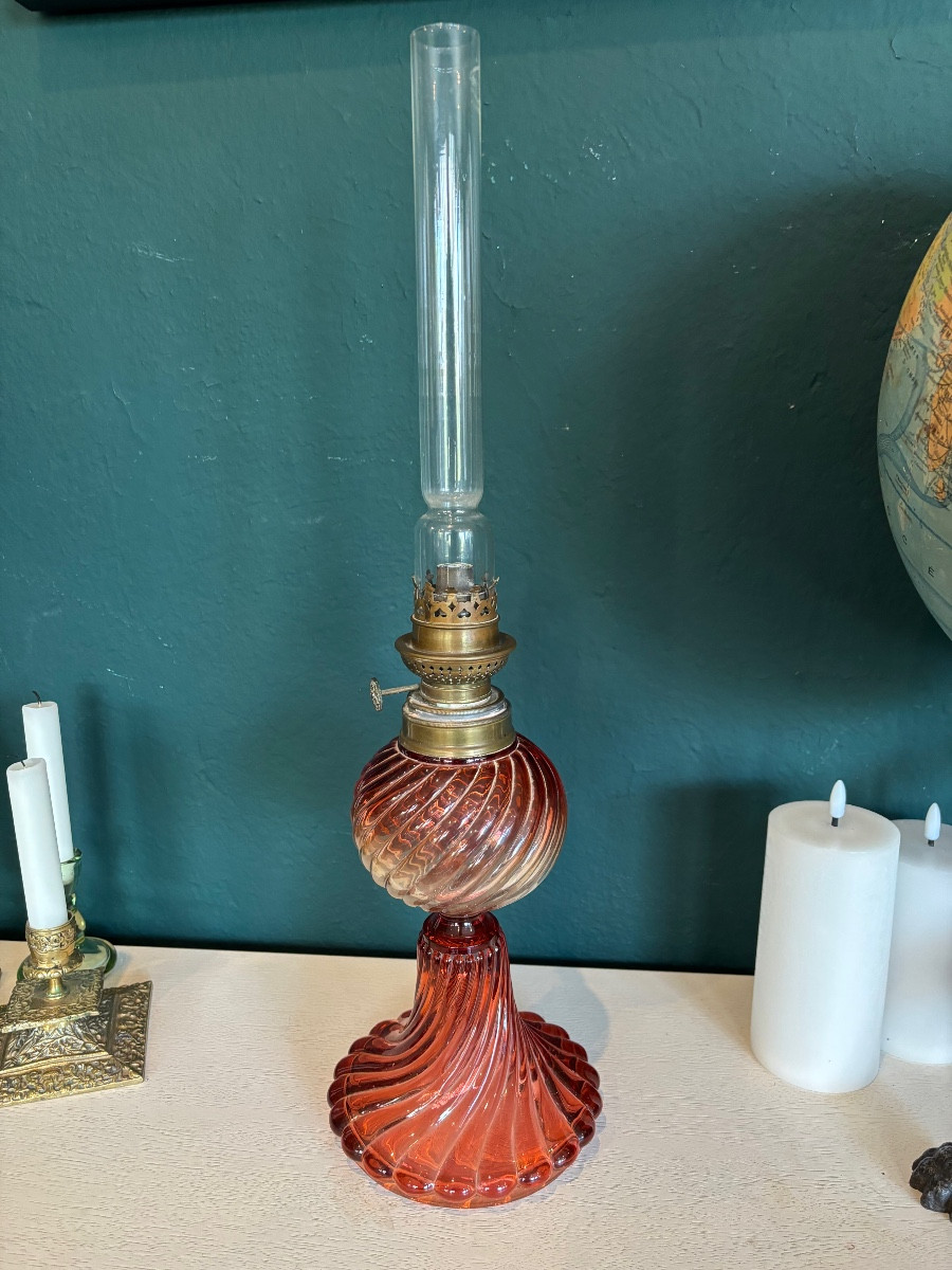 Baccarat Twisted Red Crystal Lamp - Early 20th Century - Signed