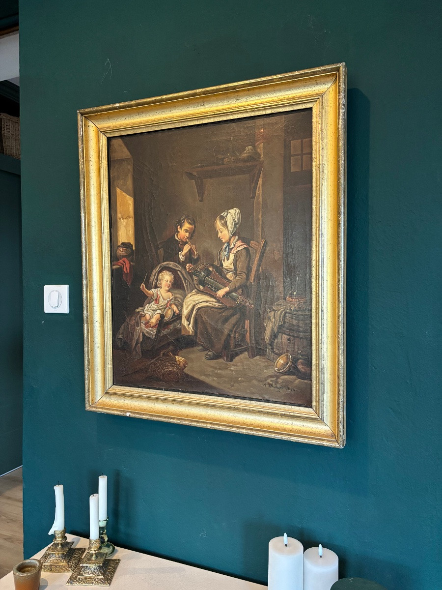 Large Oil On Canvas Painting By Antoine Richard (1822-1891)-photo-2