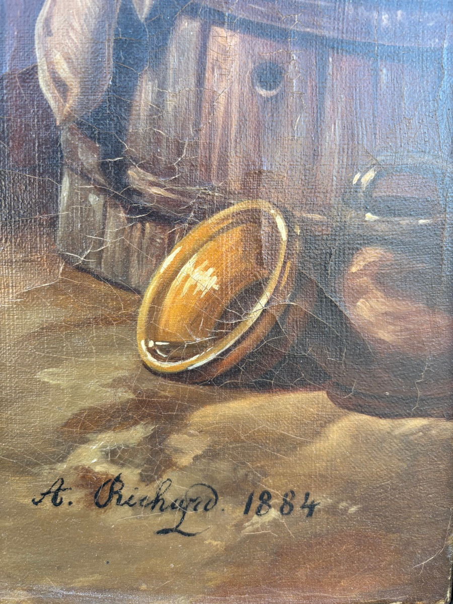 Large Oil On Canvas Painting By Antoine Richard (1822-1891)-photo-4
