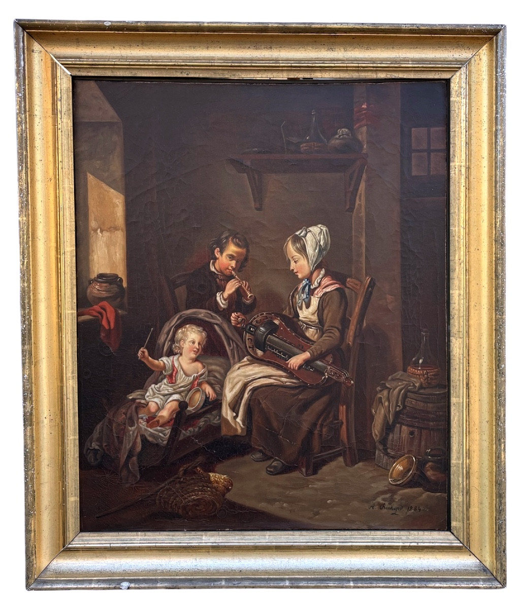 Large Oil On Canvas Painting By Antoine Richard (1822-1891)