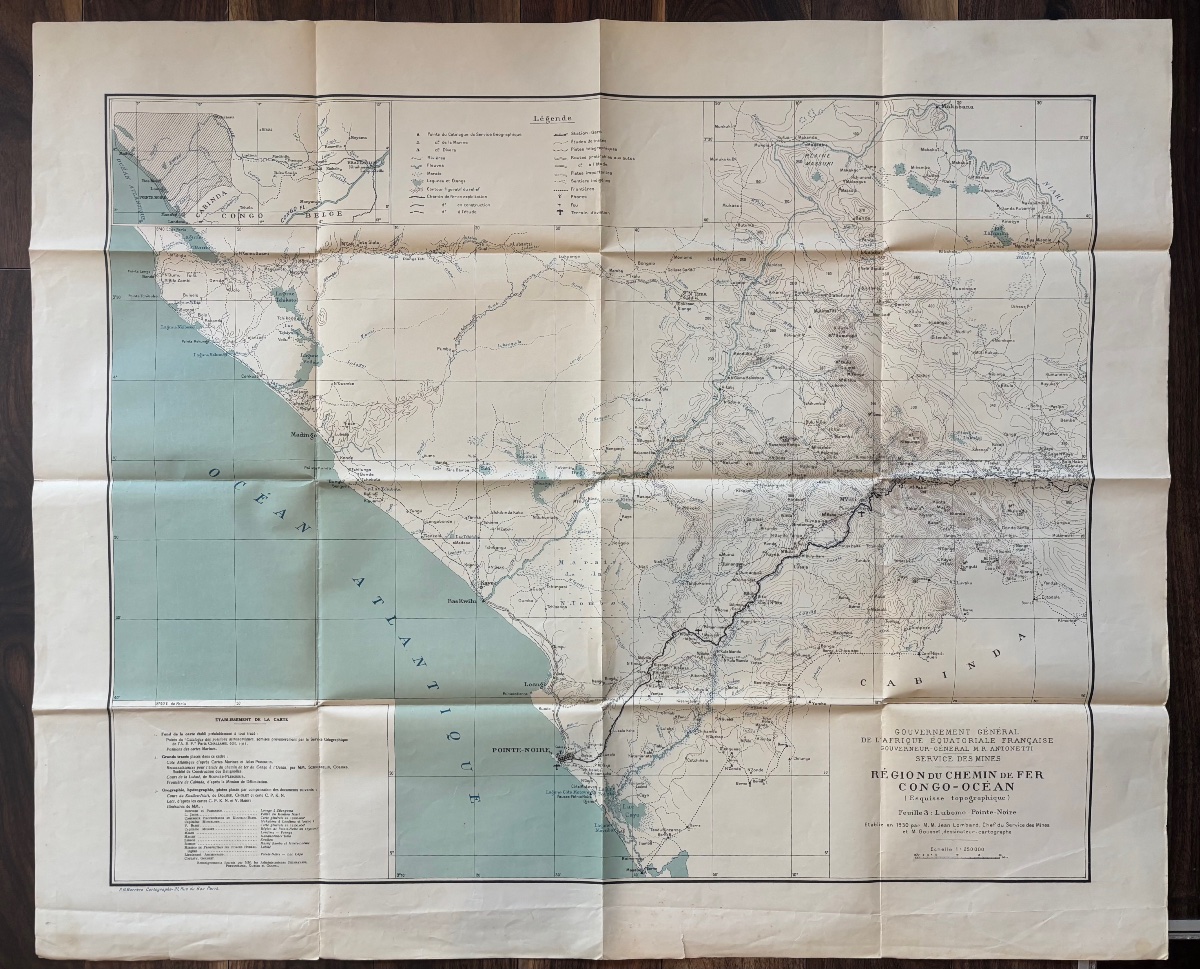 Ensemble complet de 3 cartes topographiques du Chemin de fer Congo-Océan – A.E.F. – 1929-1932-photo-2
