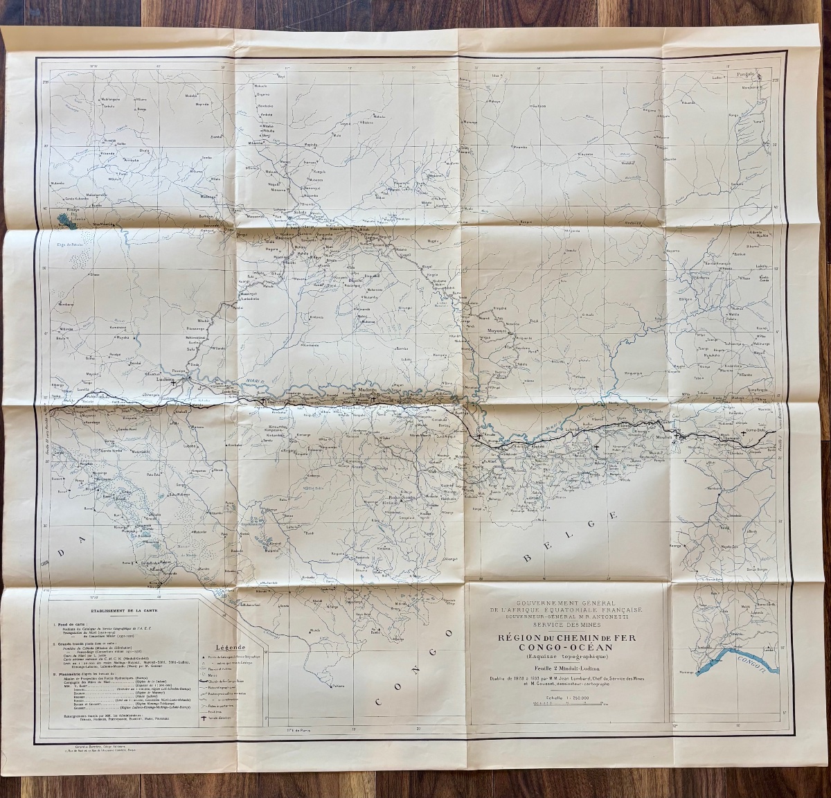 Ensemble complet de 3 cartes topographiques du Chemin de fer Congo-Océan – A.E.F. – 1929-1932-photo-3