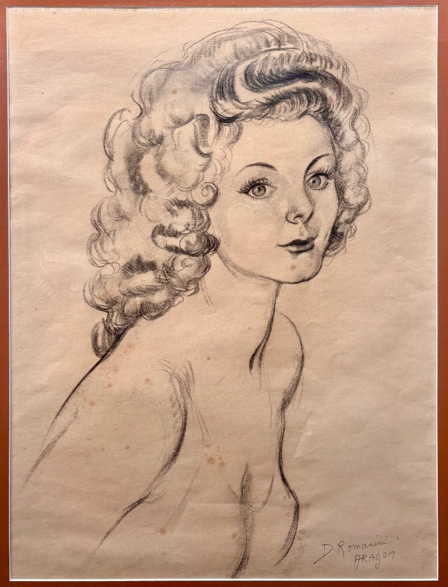 Denise Romanini (1910-2002) – Portrait de jeune femme – Dessin original au crayon-photo-2