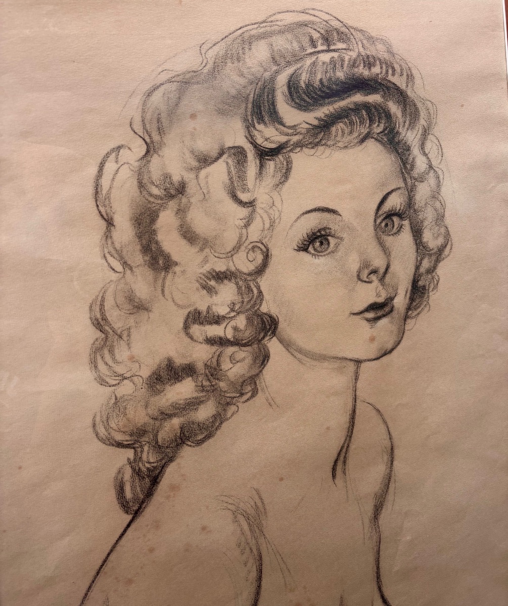 Denise Romanini (1910-2002) – Portrait de jeune femme – Dessin original au crayon-photo-3